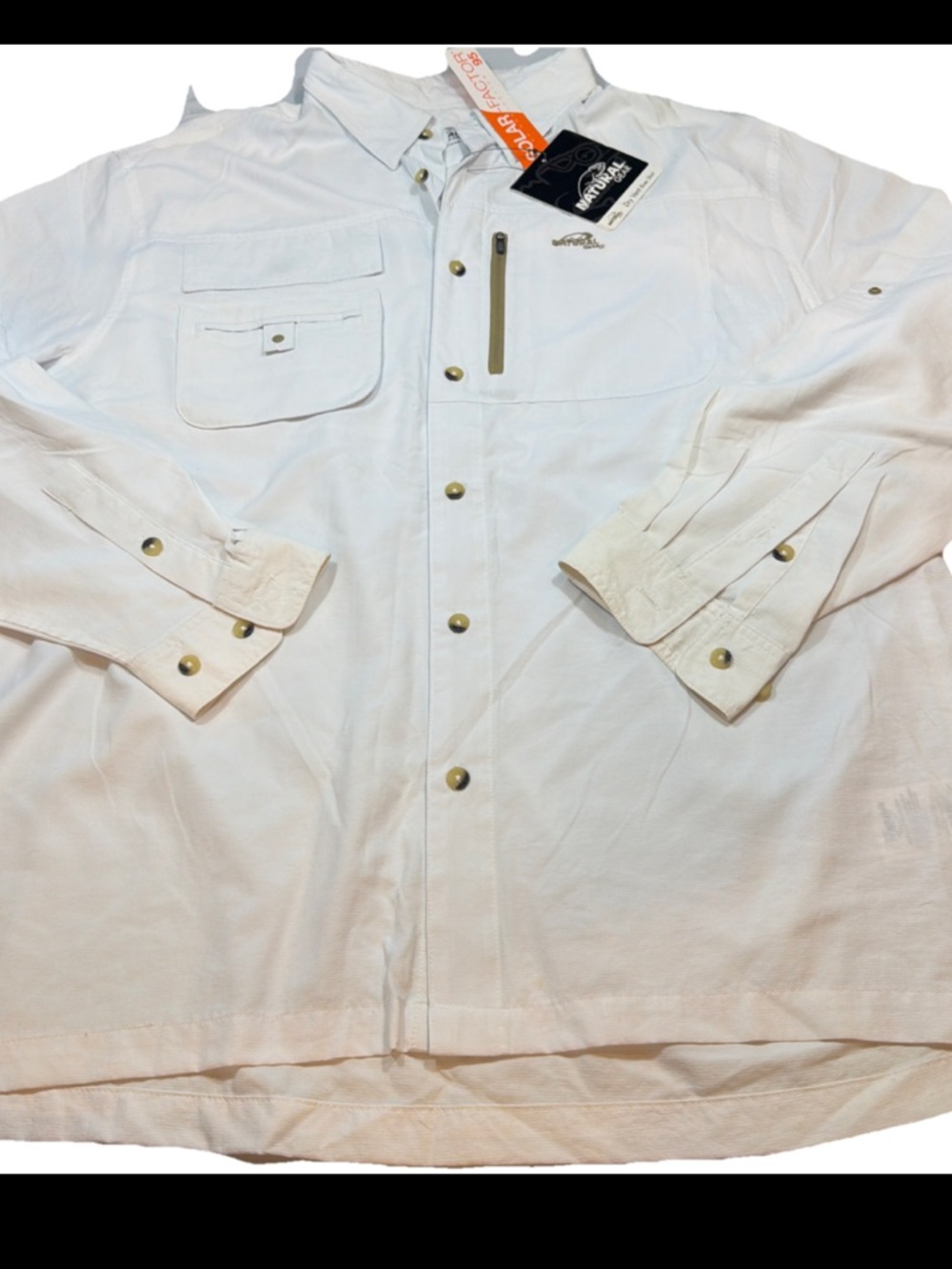 Natural Gear Fishing Shirt Men’s XL NEW white nylon Long Sleeve Vented Utility